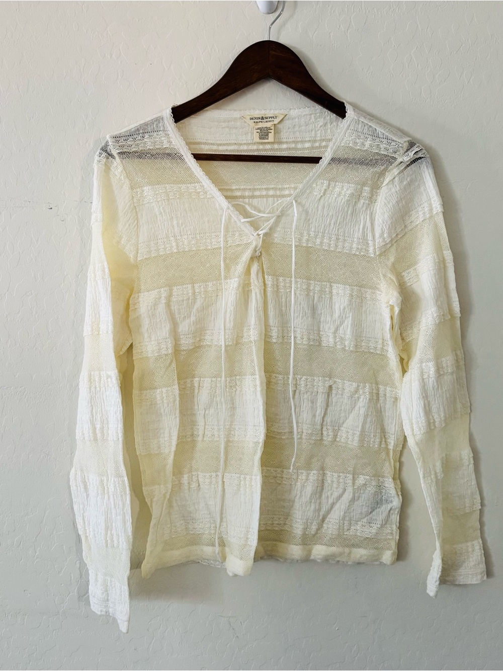 Denim & Supply Ralph Lauren Lace Knit Boho Peasant Top Ivory XL
